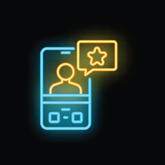 Poster - Neon icon representing a person leaving a positive review on a mobile application