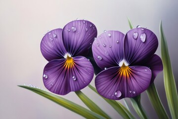 Poster - Two purple pansies with water drops creating a delicate floral scene