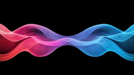 Poster - Abstract Digital Art with Flowing Neon Waves in Vibrant Colors on Black Background