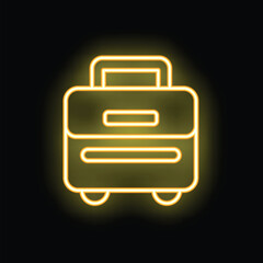 Poster - Yellow neon sign of a suitcase glowing on a dark background