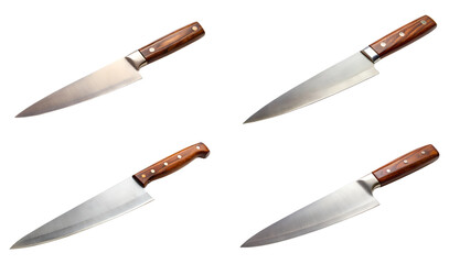 set of big steel chef knife, isolated soft focus on the transparent background
