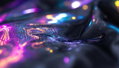 Poster - abstract neon light reflections on liquid surface with vibrant colors