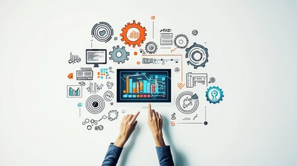 Poster - A person designing a digital ad for a website promotion with creative elements on a computer screen on a white isolated background