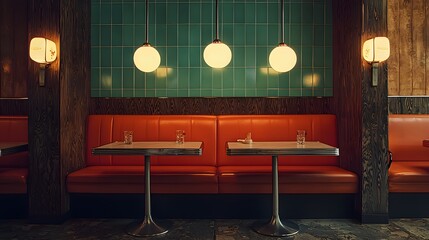Aufkleber - A retro diner booth with modern light fixtures and updated, minimalist decor