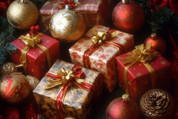 Wall Mural - christmas presents and ornaments creating a festive atmosphere