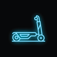 Poster - blue neon sign of modern electric scooter glowing on dark background