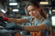 © Gatherina - Young female mechanic polishing car in a repair shop