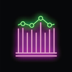 Poster - Neon icon of a growing bars chart with upward trend, suitable for concepts of business, finance, statistics, growth, success or economy
