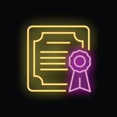 Canvas Print - Glowing neon icon of diploma with ribbon, representing academic achievement and educational success