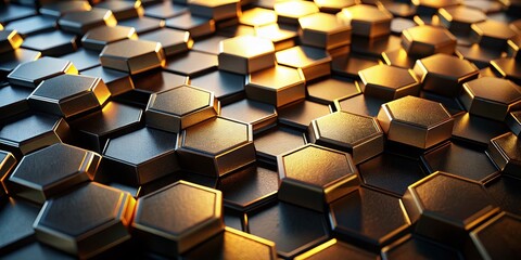 Poster - Luxury Black Gold Hexagonal Geometric Pattern Background - Abstract Design Stock Photo