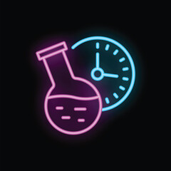 Poster - Neon icon of a laboratory flask with a timer in the background representing a chemical experiment