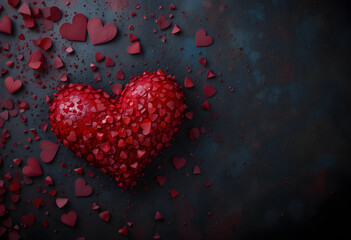red heart on dark background, text space. valentine's day celebration concept