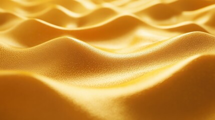 Poster - Close-up view of a golden, lustrous fabric with a rippling, undulating texture, creating a mesmerizing pattern of light and shadow