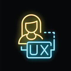 Poster - neon glowing icon of a woman ux designer representing user experience design for apps and websites