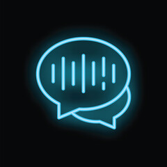 Canvas Print - Neon blue chat bubble showing voice message being sent on black background