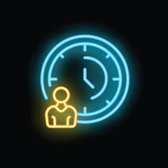 Aufkleber - Neon sign illustration of a businessman standing in front of a clock, symbolizing time management