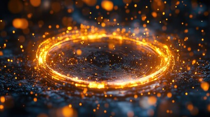Poster - A close-up of a spinning Bitcoin token with glowing binary code in the background.