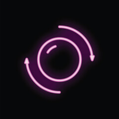 Poster - Neon pink circle with arrows rotating clockwise on a black background