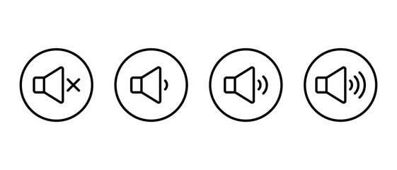 Fototapete - Sound speaker outline icon on circle line. Audio volume level sign symbol