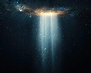 Wall Mural - Celestial Light Beams in a Starry Sky