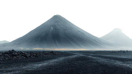 Wall Mural - Volcanic peak over dark road in misty Icelandic landscape, possible travel backdrop