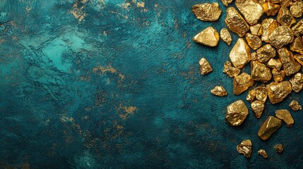 Poster - Gold foil texture on blue background creating elegant visual contrast and design element