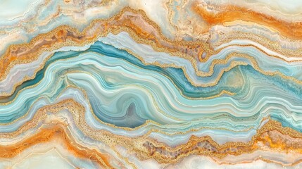 Poster - Large abstract painting with vibrant gold and blue tones showcasing modern artistic expression