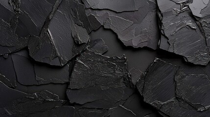 Poster - Black wall with scattered broken pieces of white paper creating an abstract texture and pattern