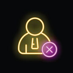 Poster - Neon sign depicting a businessman with a delete symbol, conveying the concept of account deletion or user removal