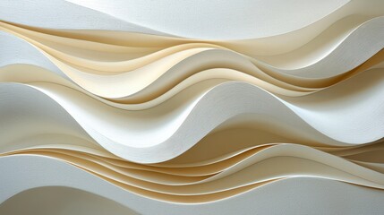 Poster - White and beige abstract background with wavy lines for design and art projects