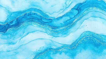 Poster - Blue and white abstract painting with fluid brush strokes and textured canvas surface