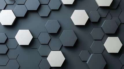 Poster - Wall covered with numerous white hexagonal tiles creating a geometric pattern