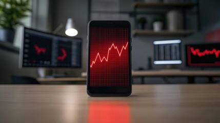 Poster - A downward-sloping graph displayed on a smartphone screen placed on a desk.