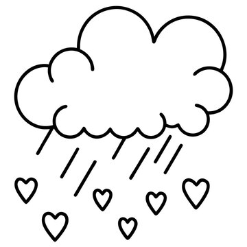 Love Cloud Raining Hearts Minimal Vector Line Art