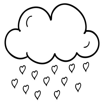 Love Cloud Raining Hearts Minimal Vector Line Art