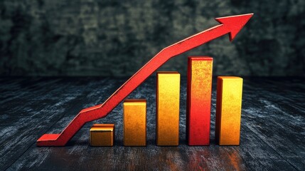 Poster - A falling bar graph on a dark background with a red arrow pointing downward, symbolizing economic decline.