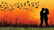 © Tanarak - Romantic Couple Silhouette At Sunset With Flying Birds