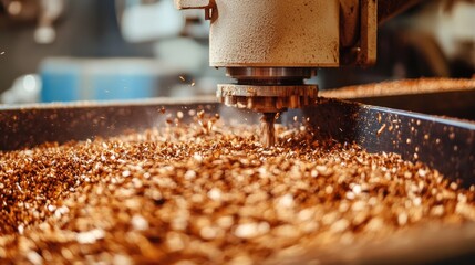 Poster - A high-resolution close-up of a grinding machine processing raw materials in a factory.