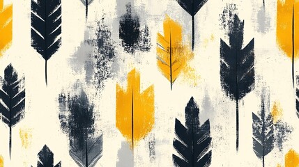 Sticker - Abstract feather pattern, yellow and black design, textured background, ideal for textile prints