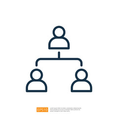 Poster - simple organizational chart featuring one person at the top and two individuals below, illustrating a hierarchical structure.  line style icon