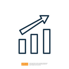 Poster - a stylized graph with three ascending bars and an upward arrow, symbolizing growth or progress in a business context.  line style icon