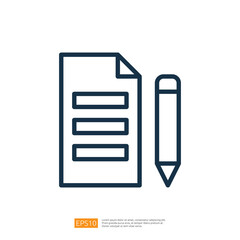 Poster - a notepad with colorful sections and a pencil, symbolizing note-taking or organization.  line style icon