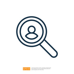 Poster - A simple graphic of a magnifying glass with a person icon in the center, symbolizing search or investigation related to individuals.  line style icon
