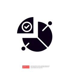 Poster - A colorful pie chart graphic with segments in blue, red, orange, and yellow, featuring a checkmark, symbolizing data analysis or presentation.  Glyph style icon