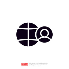 Poster - a stylized globe and a user icon, symbolizing global connectivity and onGlyph presence. It represents themes of social networking and digital interaction.  Glyph style icon