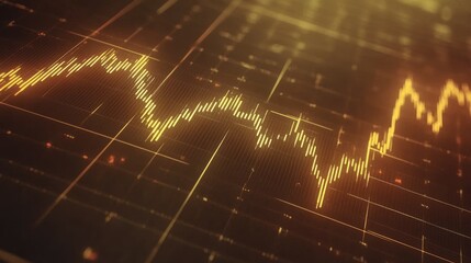 Poster - A realistic stock market chart placed over a futuristic, glowing grid background.