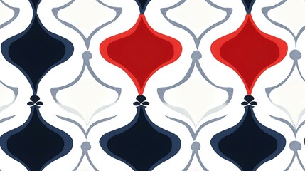 Sticker - Abstract red blue white geometric pattern textile design, seamless repeat for fabric print