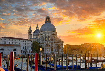 Wall Mural - canal grande with venice gondola and basilica di santa maria della salute in venice, italy. architec
