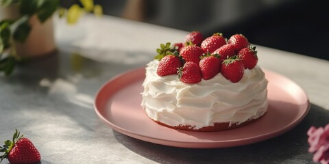 Poster - Strawberry Cake on Pink Plate