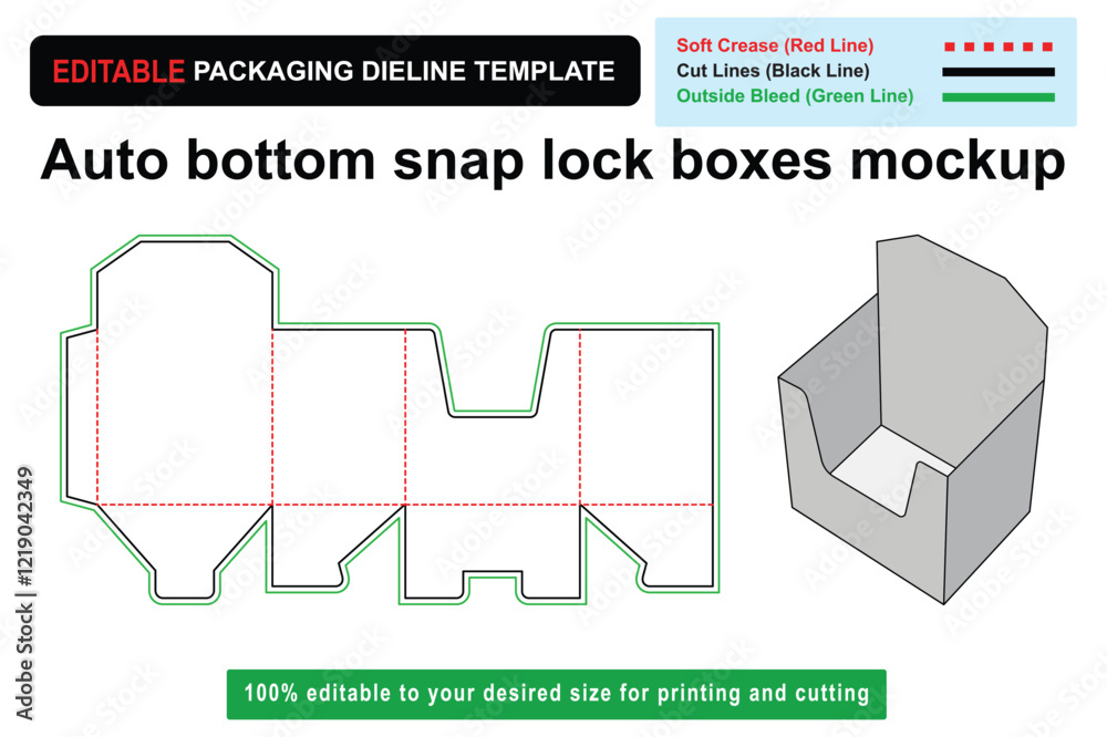Vektor Auto Bottom Snap Lock Boxes Mockup Dieline for Creative ...